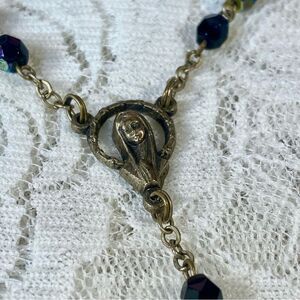 Vintage Catholic Rosary Devotional Black Prayer Beads Blessed Mother Charm